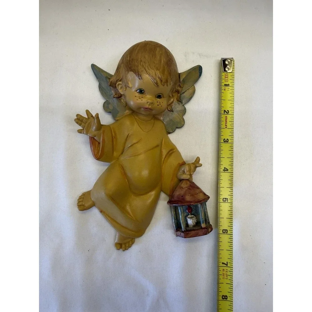 Vintage Child Angel Holding Lantern Wall Hanging Display Made In Italy
